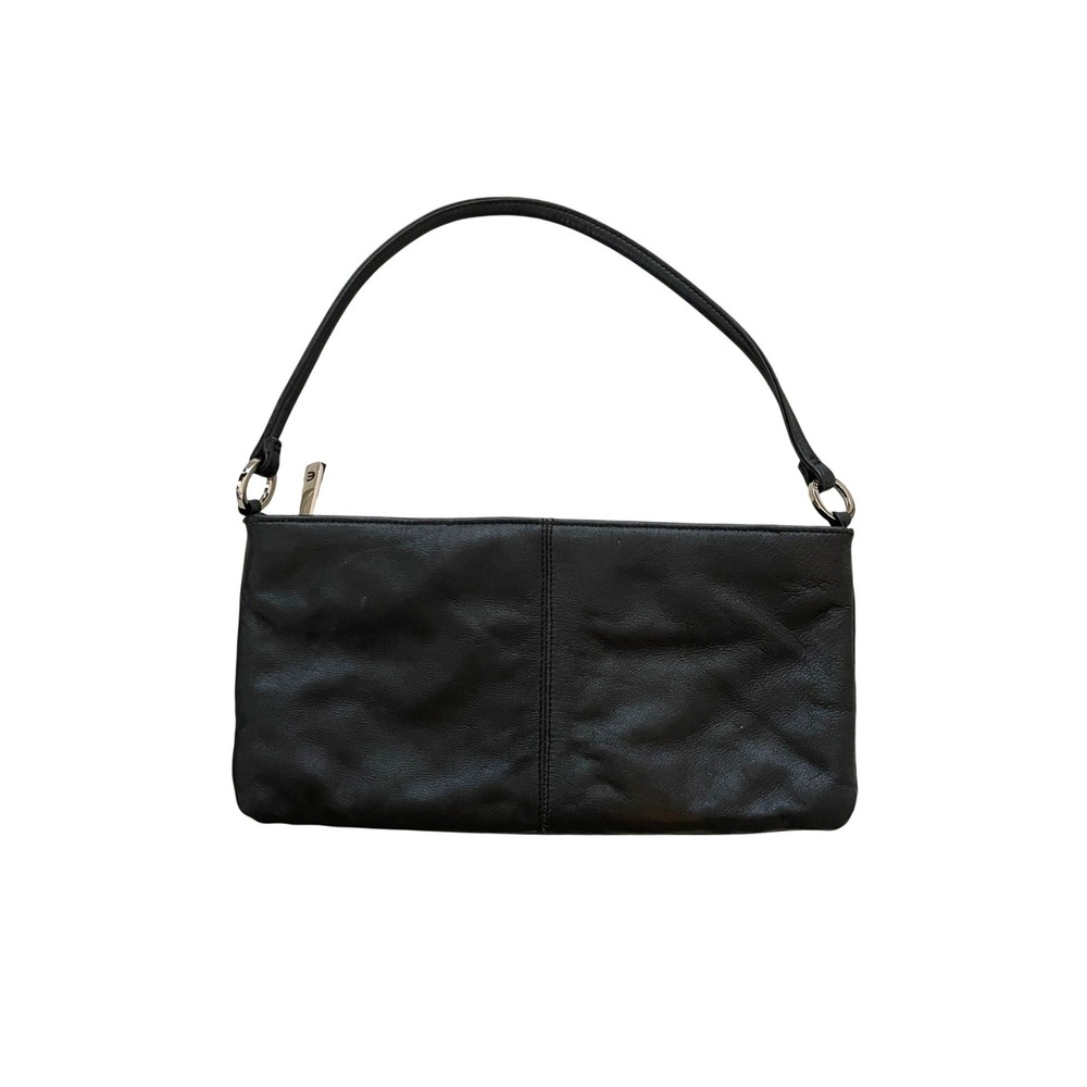 Vintage Y2K Black Genuine Leather Baguette Shoulder Bag Pink Lining by Express